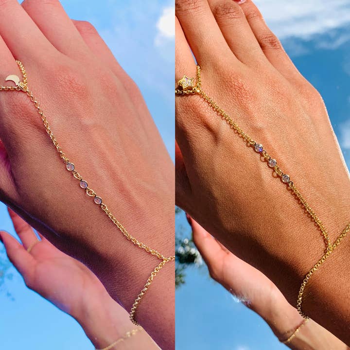 Mali Beads - Wholesale Link & Chain Bracelet - CZ Hand Chain Bracelet with Moon Charm, Star Slave Bracelet