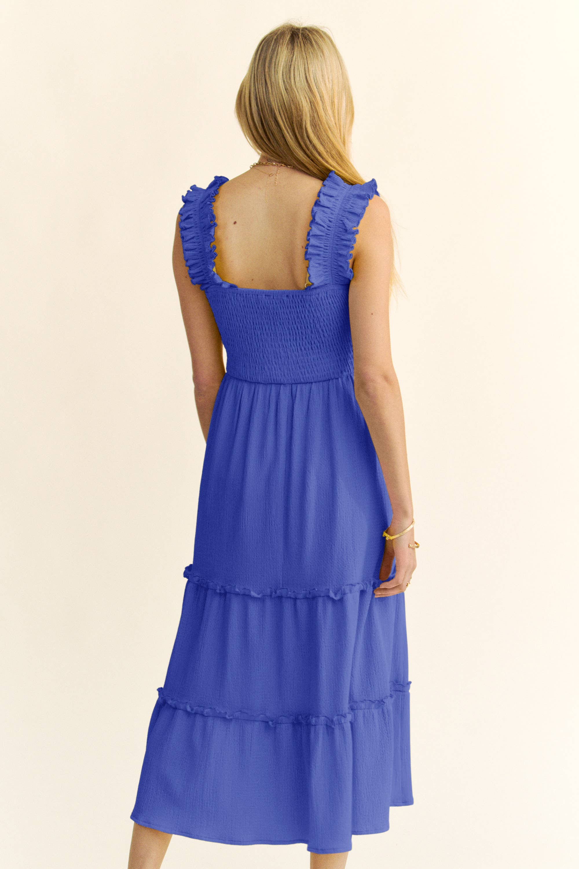 Davi & Dani - Wholesale Dress - Women's - PLUS SMOCING BODICE RUFFLE DETAIL SHIRRED DRESS16