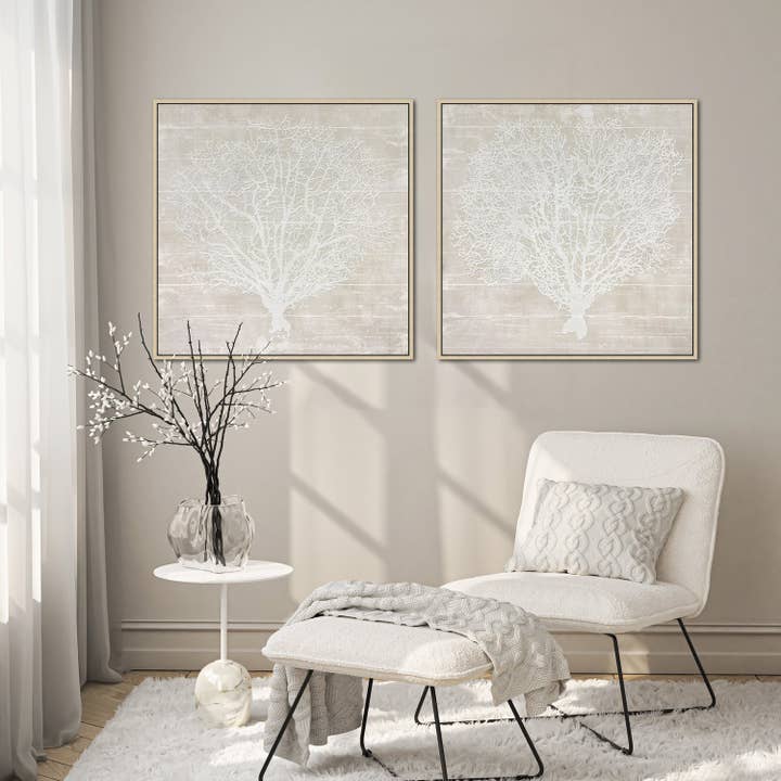 Blanc, Beige Art mural sur toile Cœur de corail II en vente sur Faire1