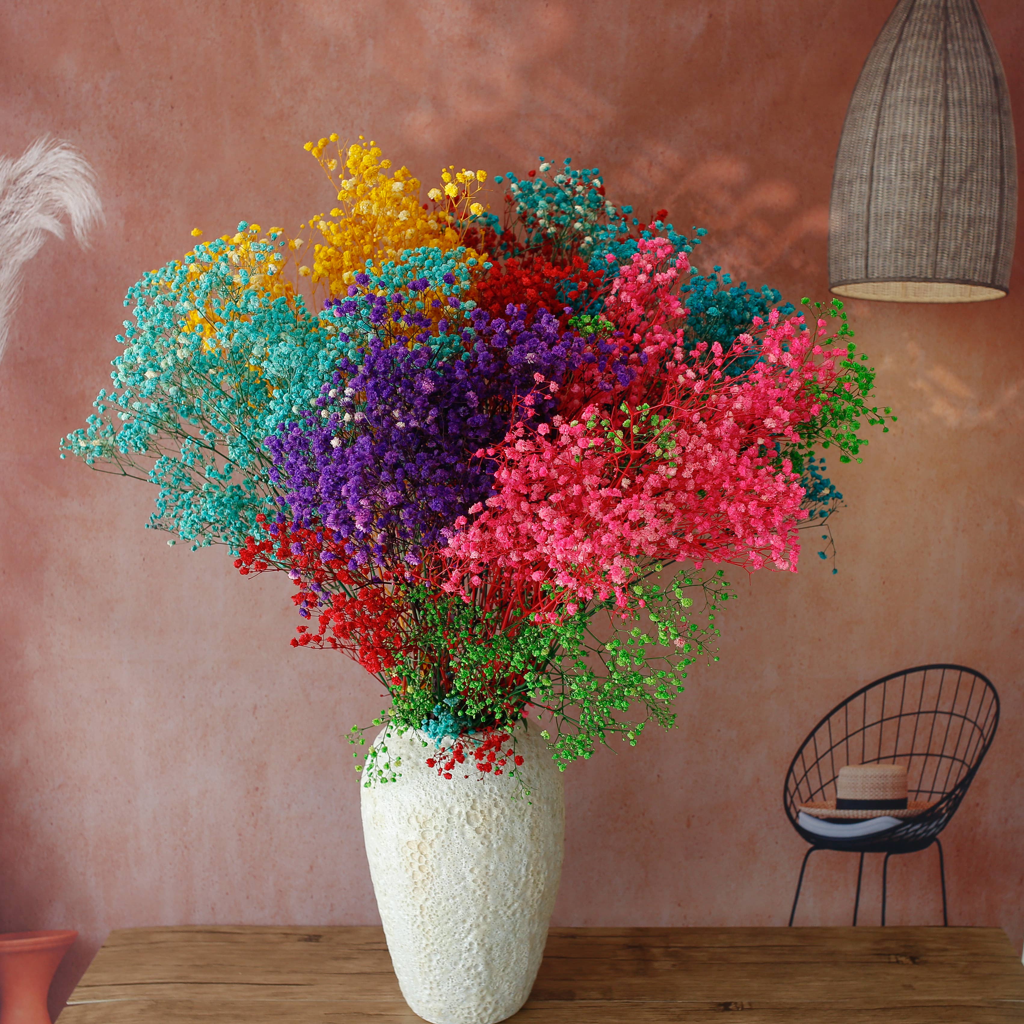 Floral Fields - Venta al por mayor Flores secas/prensadas - Ramo de flores preservadas de Gypsophila (Velo de Novia) arcoíris1