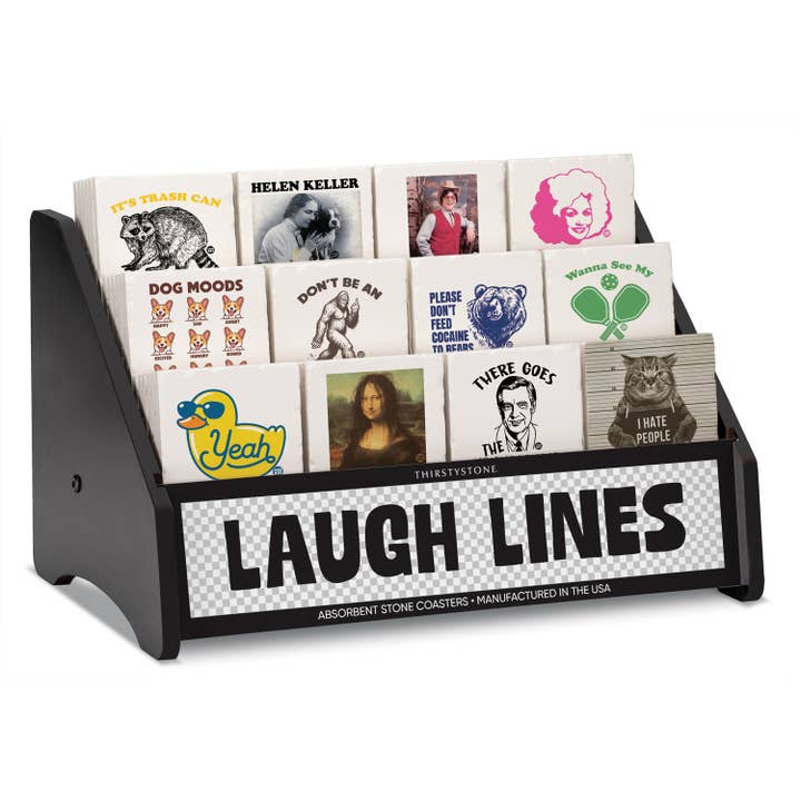 Laugh Lines Prefilled Single Coaster Display 72 Coasters for wholesale by CounterArt/Highland Home/Thirstystone