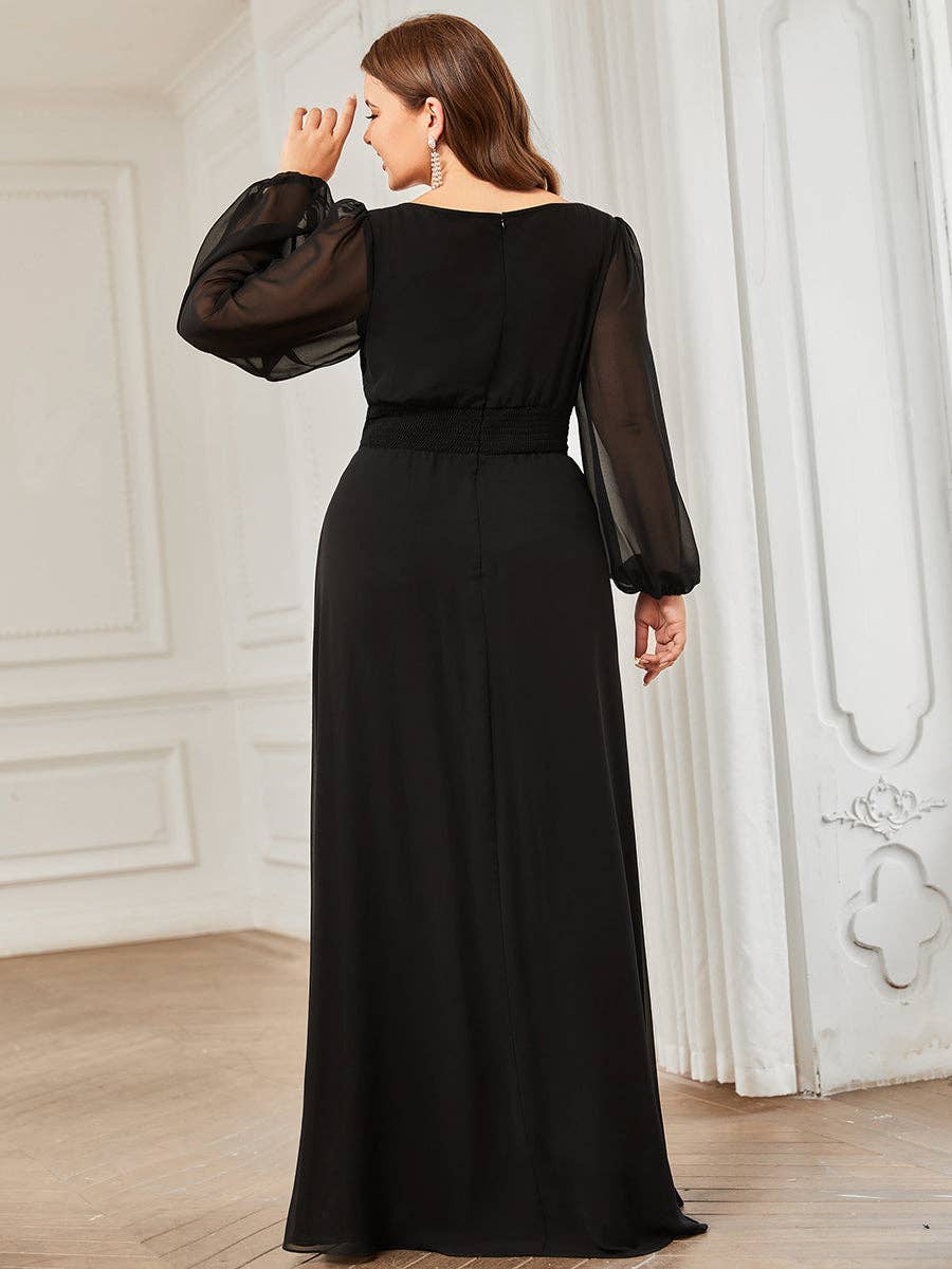 Ever-Pretty - Wholesale Gown - Women's - Plus Size Long Lantern Sleeves Round Neck Bridesmaid Dress12