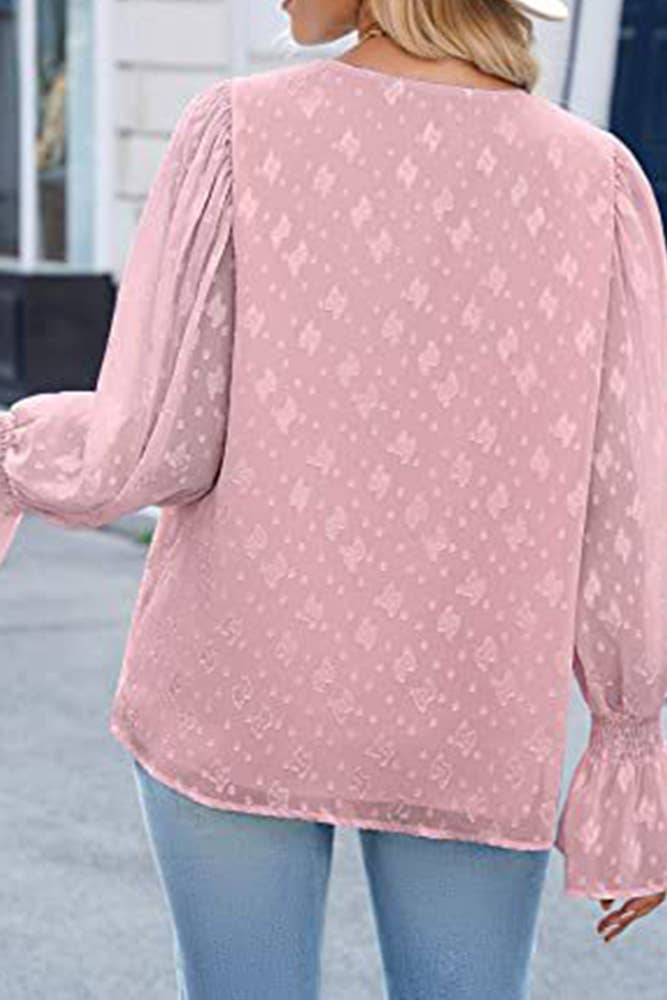 UNISHE - Wholesale Blouse - Women's - V Neck Lace Sheer Flare Sleeves Blouse AXR0057