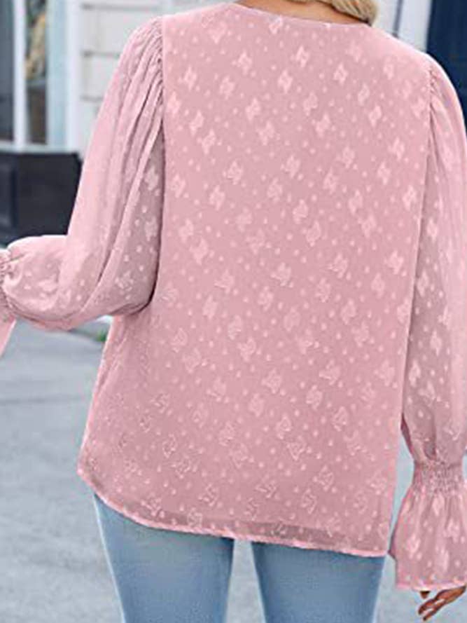 UNISHE - Wholesale Blouse - Women's - V Neck Lace Sheer Flare Sleeves Blouse AXR0057