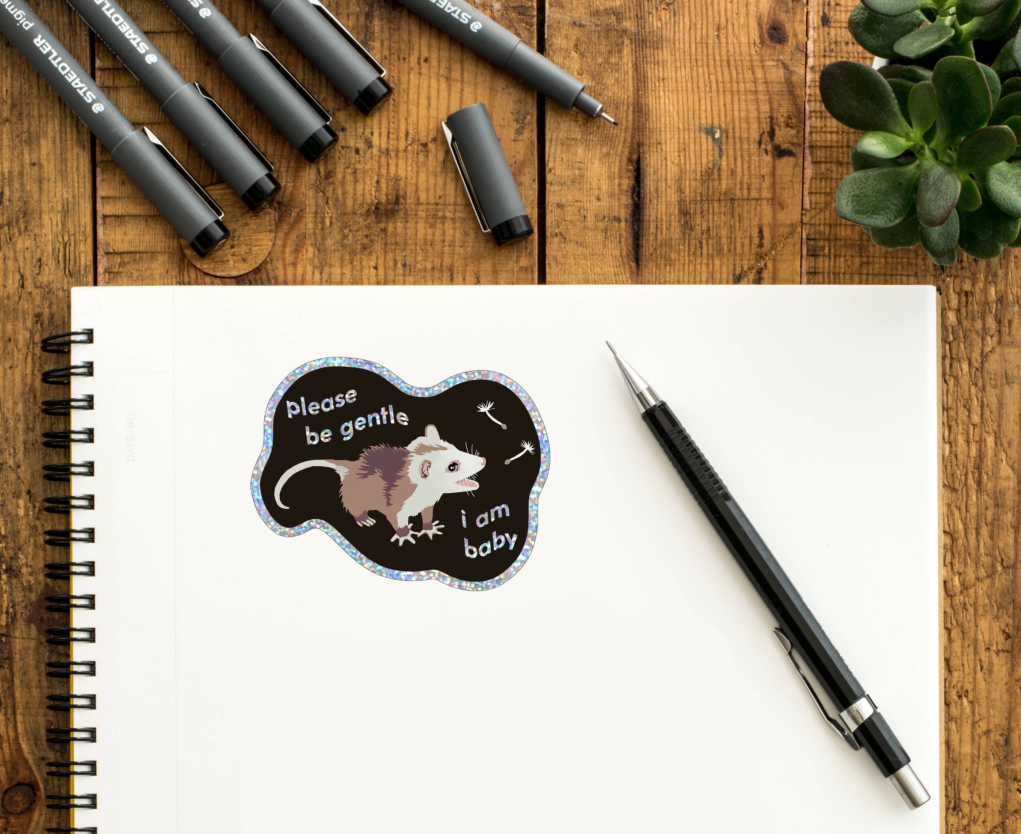 BoyPilot Goods - Wholesale Sticker - Baby Possum Glitter Sticker2