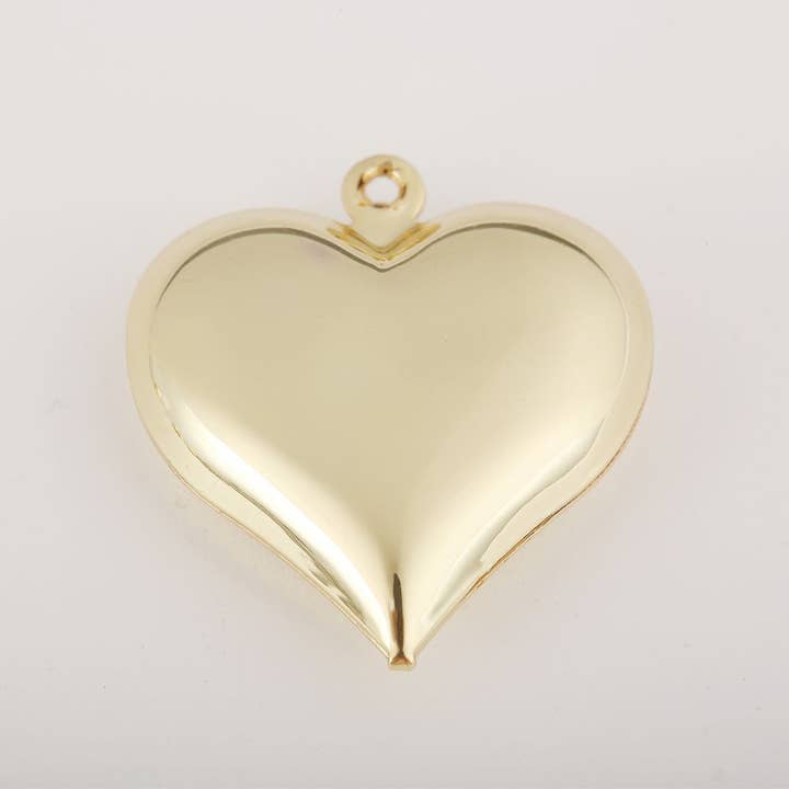 Beads Creation - Wholesale Individual Charm/Pendant - Gold Filled Large Puffy Heart Charm Pendant, Gift CP2027