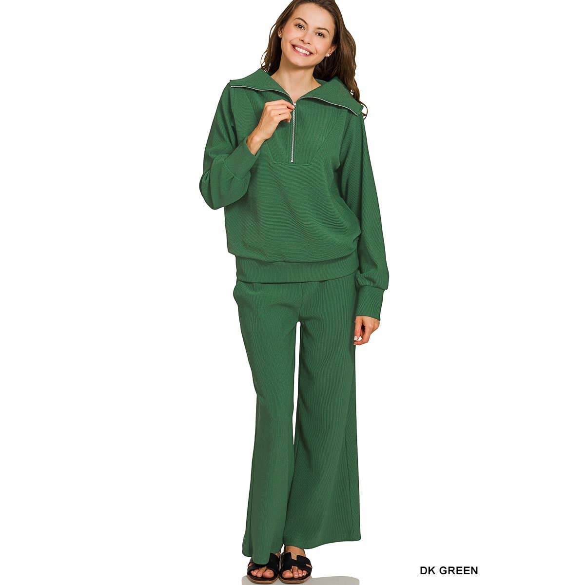 HiteJeans - Wholesale Lounge Set - Women's - Ribbed high neck half zip pullover pants set10