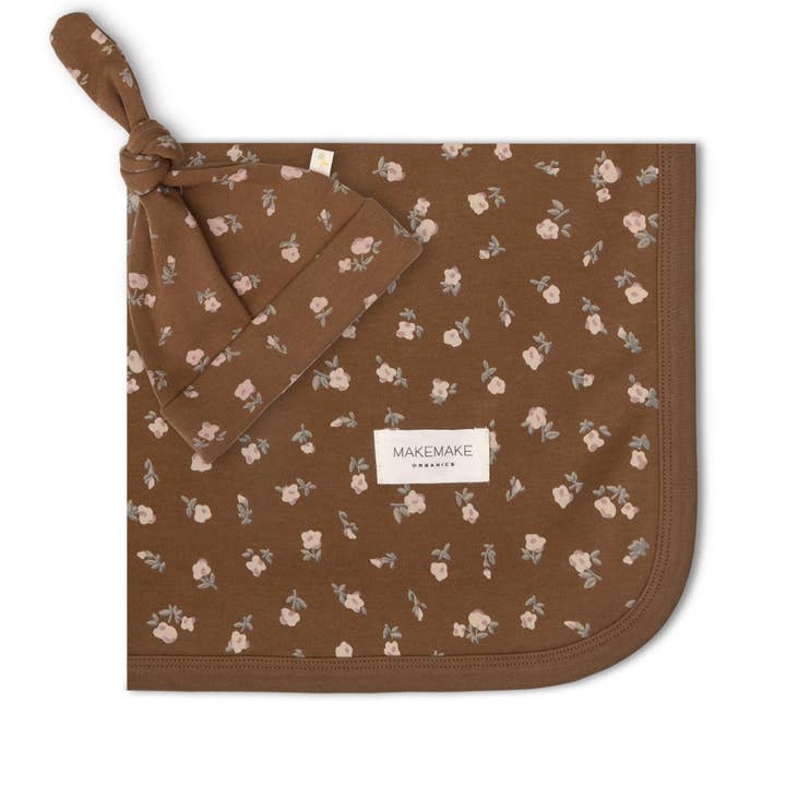 Organic Swaddle Blanket & Hat Set - Primrose for wholesale by Makemake Organics