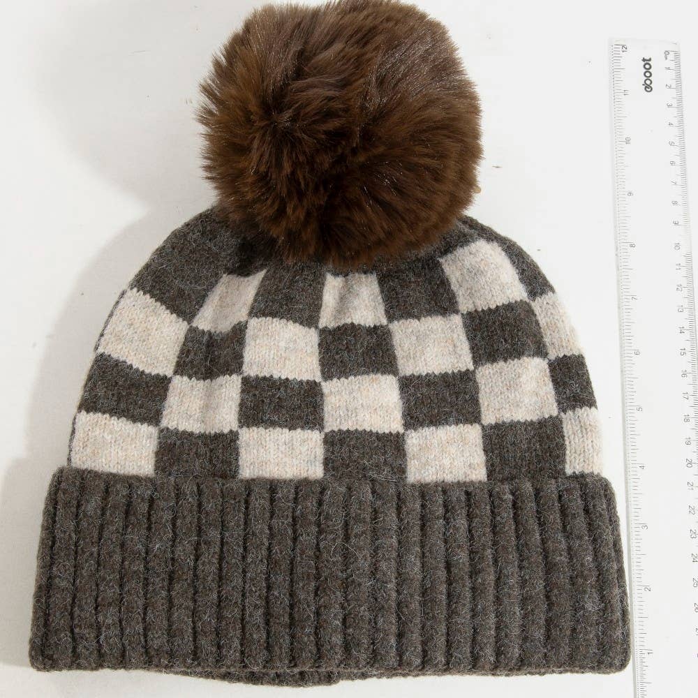 Collections by Fame Accessories – Großhandel Beanie – Damen – Karierte Bommelmütze2