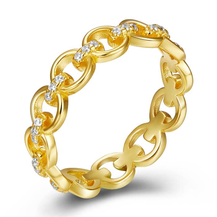 Zirconia ring - chain - 16 - silver gold plated for wholesale by Buganto