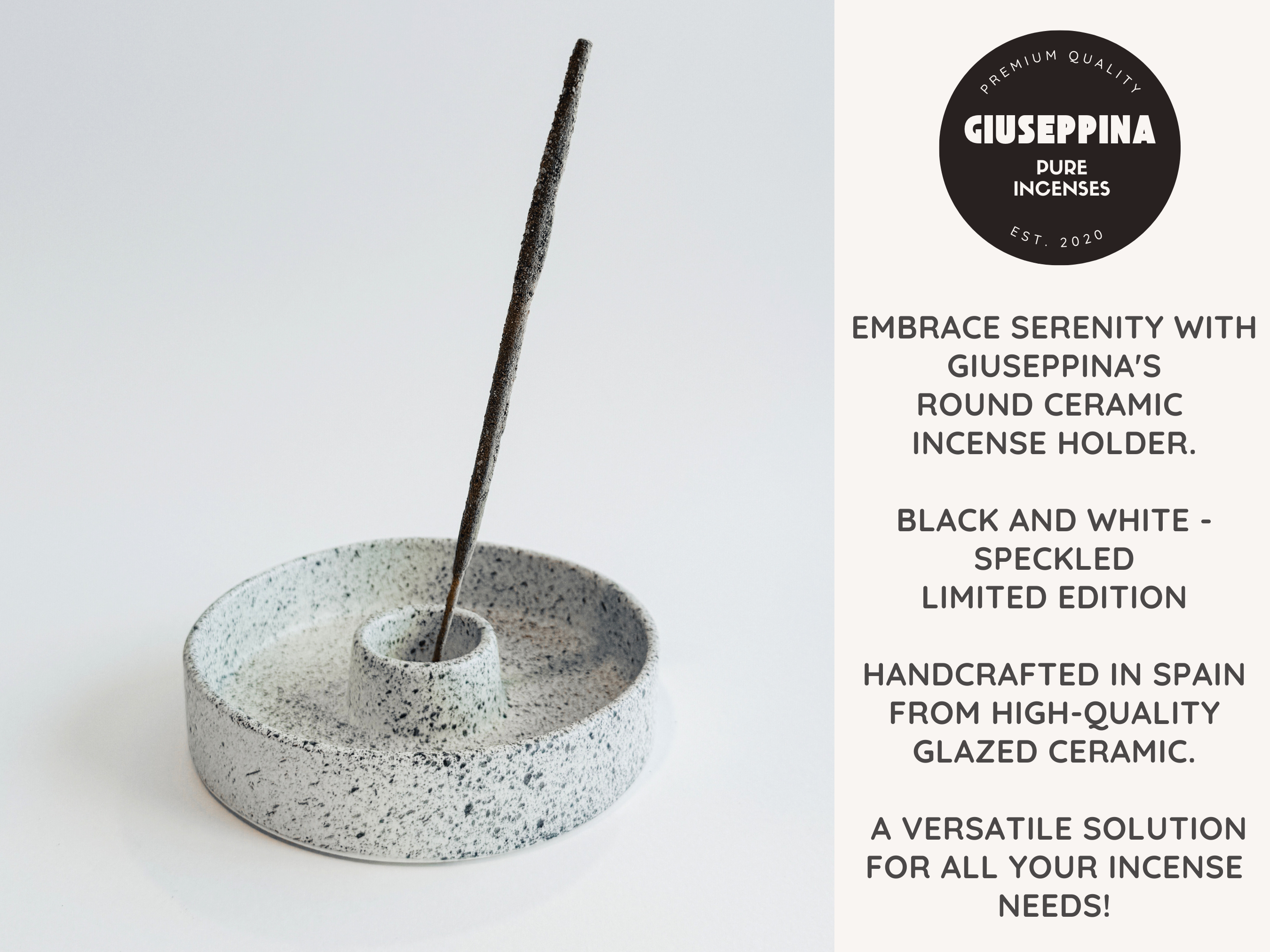 Giuseppina Shop - Wholesale Incense Holder - Ceramic Incense Holder - Black and White Speckled Color3