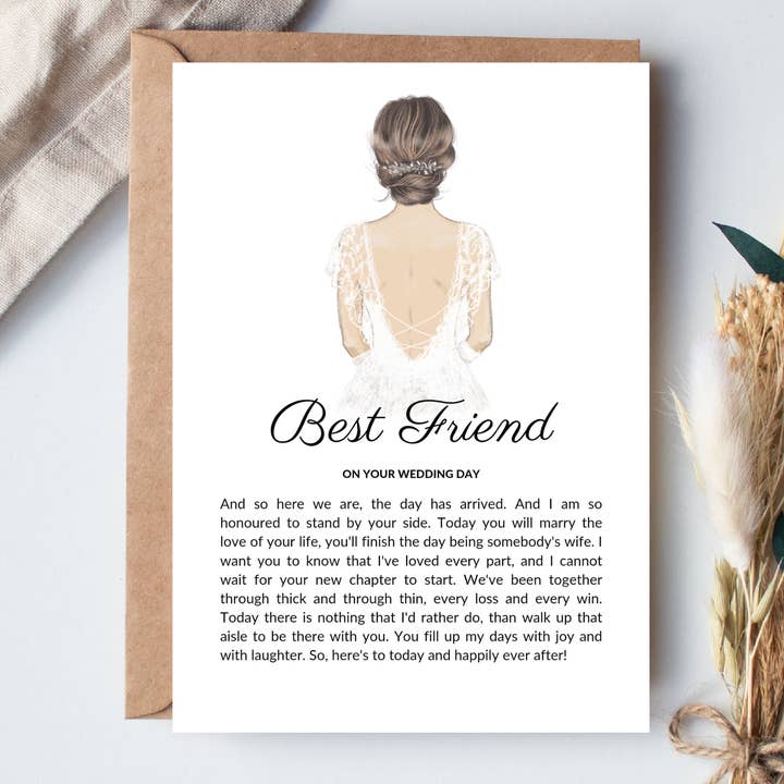 Poema impresso do dia do casamento do melhor amigo - Brunette por atacado de Boho Babe UK Studio