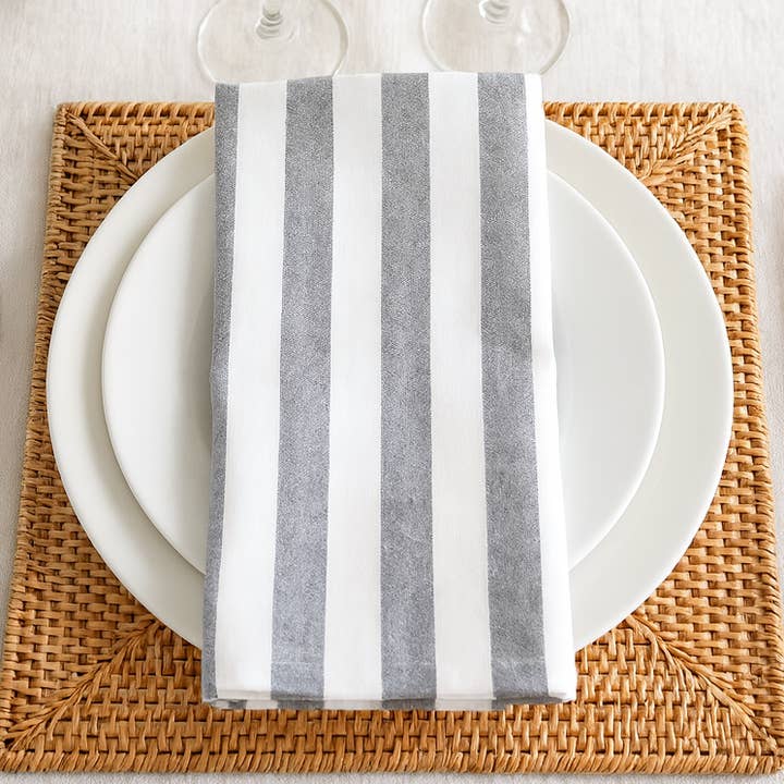 Grey & White Stripe Cotton 20" Cloth Dinner Napkin for wholesale by Fennco Styles