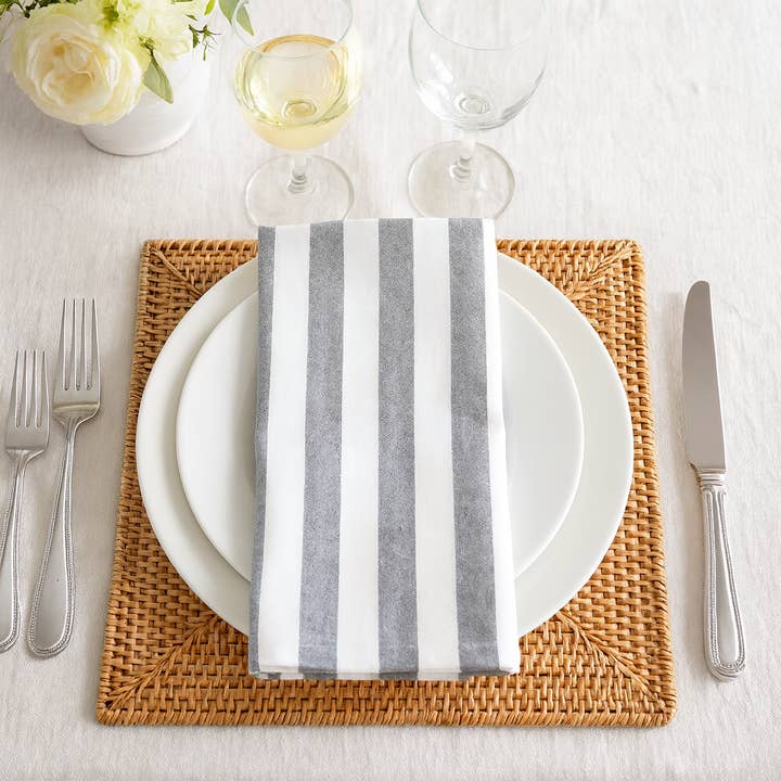 Grey & White Stripe Cotton 20" Cloth Dinner Napkin for wholesale by Fennco Styles