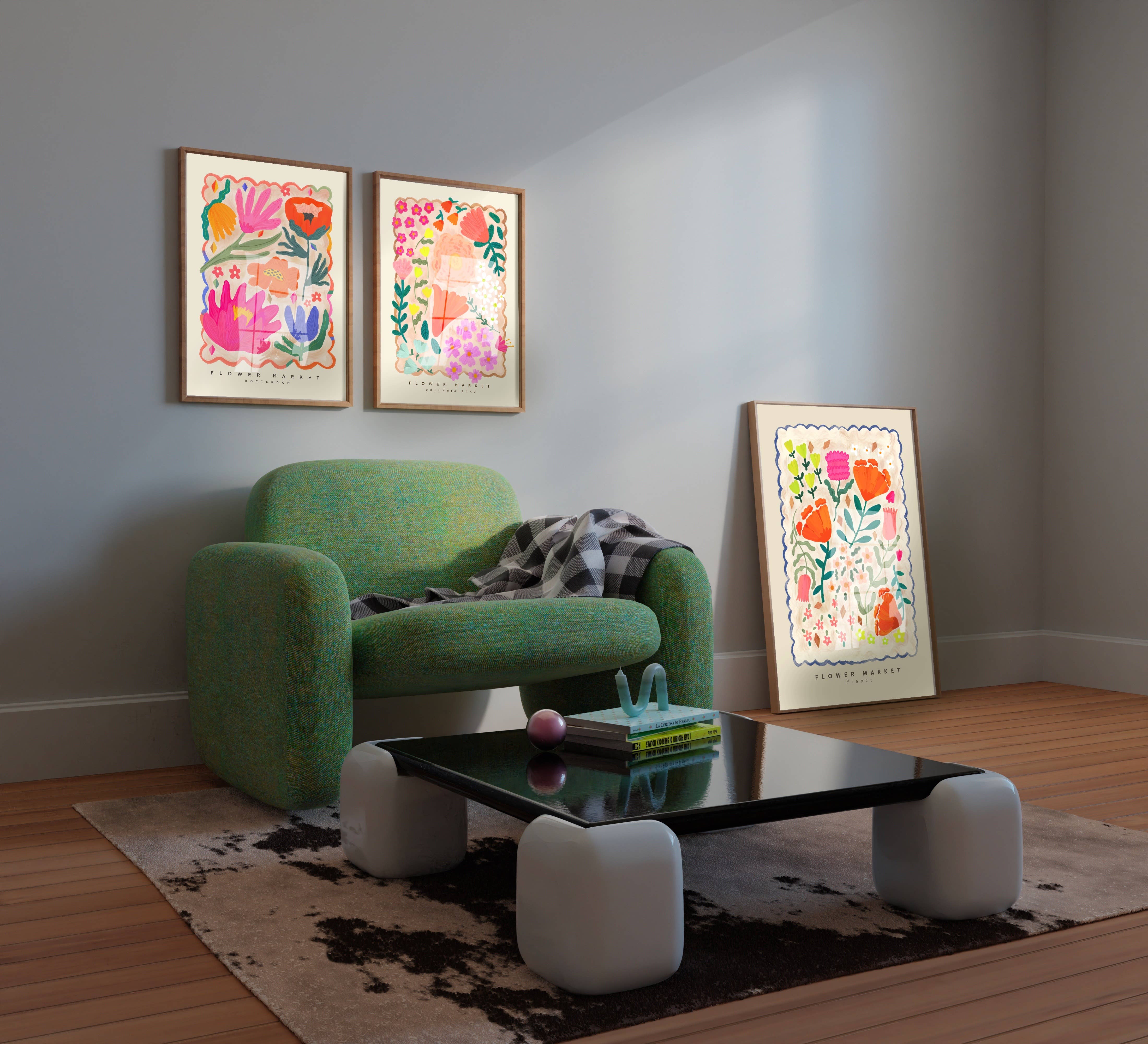 Kate Fox Design – wholesale Art print – Colourful Flower Market Print, Illustration, Modern, Pink8