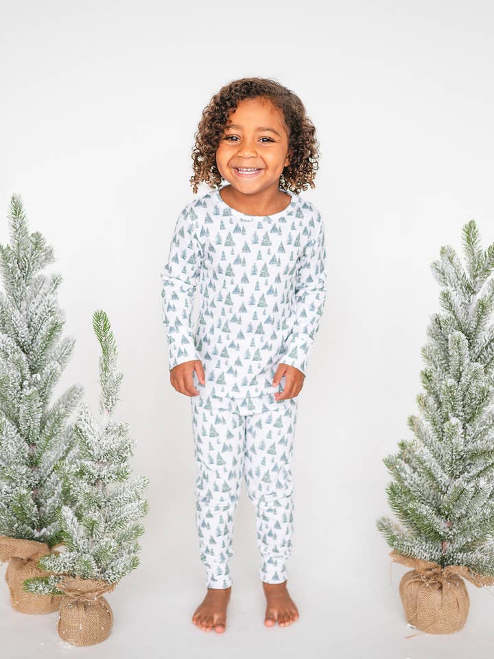Gaia Baby Goods - Wholesale Sleepsuit - Baby - Organic Cotton Baby Toddler Pajamas Holiday Christmas Trees1