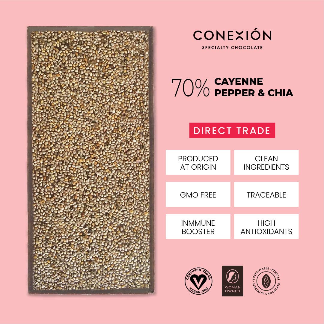 Conexión Chocolate - Wholesale Chocolate Bar - Cayenne Pepper & Chia 70%3