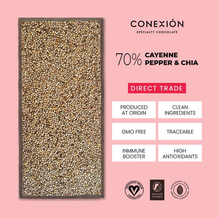 Conexión Chocolate - Wholesale Chocolate Bar - Cayenne Pepper & Chia 70%3