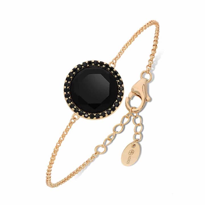 Vergulde zilveren armband met zwarte schijf voor wholesale door ORUS BIJOUX
