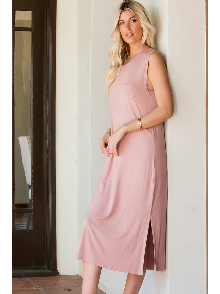 Sweet Lovely by Jen – Vestido - Mulher por atacado – VESTIDO MIDI CASUAL EM MALHA JERSEY COM BOLSO MACIÇO SEM MANGAS7