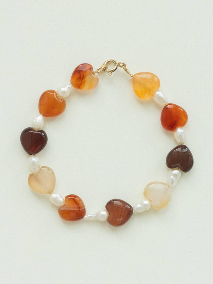 Carnelian & Fresh Water Pérolas Pulseira com Fresco em forma de Coração por atacado de Land of Palms