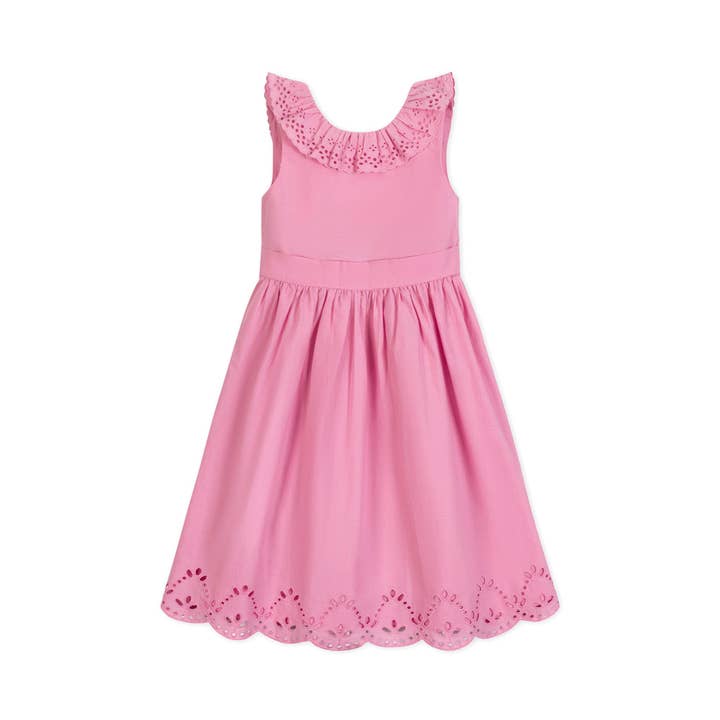 Classic Pink Organic Ruffle Collar Party Dress for wholesale on Faire0