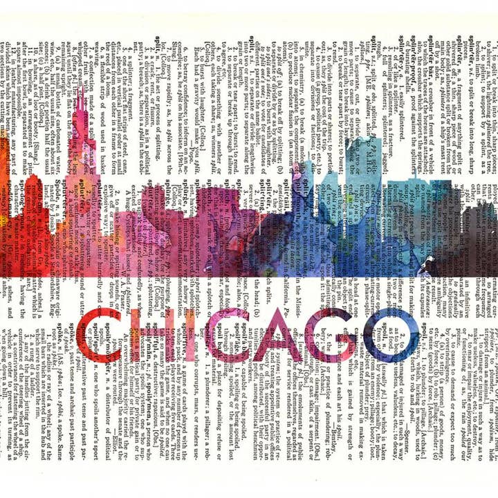 Chicago Love Your City Watercolor Skyline Dictionary Print for wholesale by Fresh Prints of CT