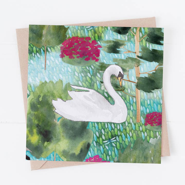 Swan greeting card for wholesale by Samantha Hall Designs
