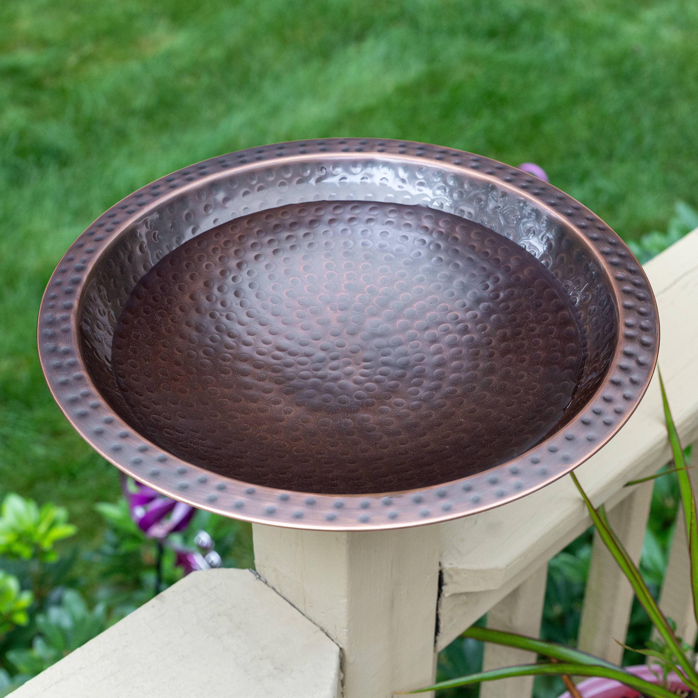 14" Hammered Copper Birdbath for 4x4 Post for wholesale on Faire3