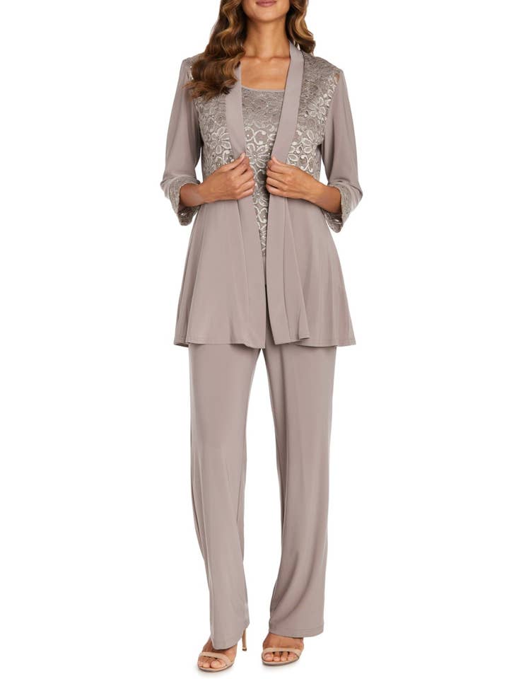 MOCHA RM Richards 2 Piece Lace Evening Pant Set for wholesale on Faire