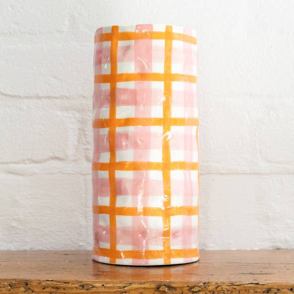 Vaso Grande - Xadrez Rosa e Laranja por atacado de Noss and Co