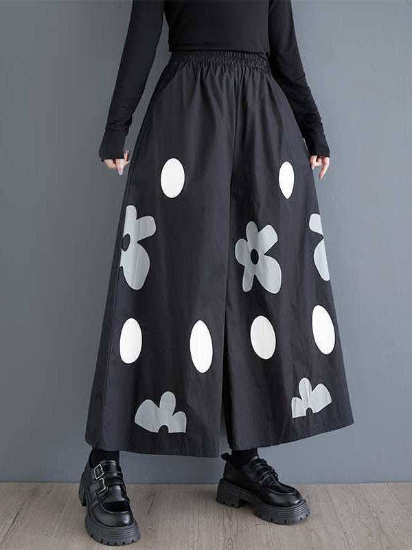 VividLux - Wholesale Pants - Women's - Loose Wide Leg Elasticity Flower Print Pockets Culotte Pants2