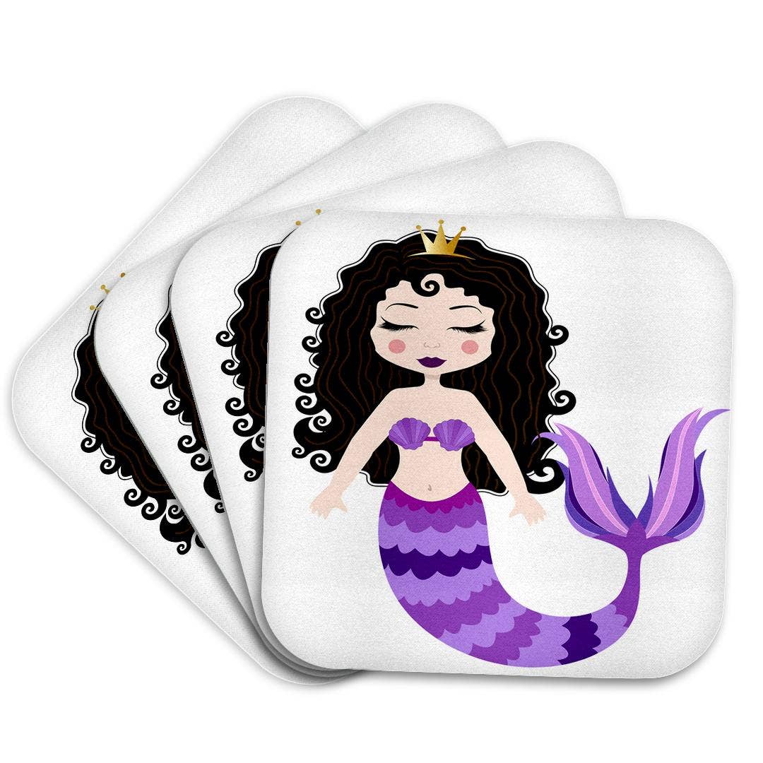 3dRose – wholesale Underlägg – 3dRose, Söt Brunett Lila Sjöjungfru Illustration, Glasunderlägg7