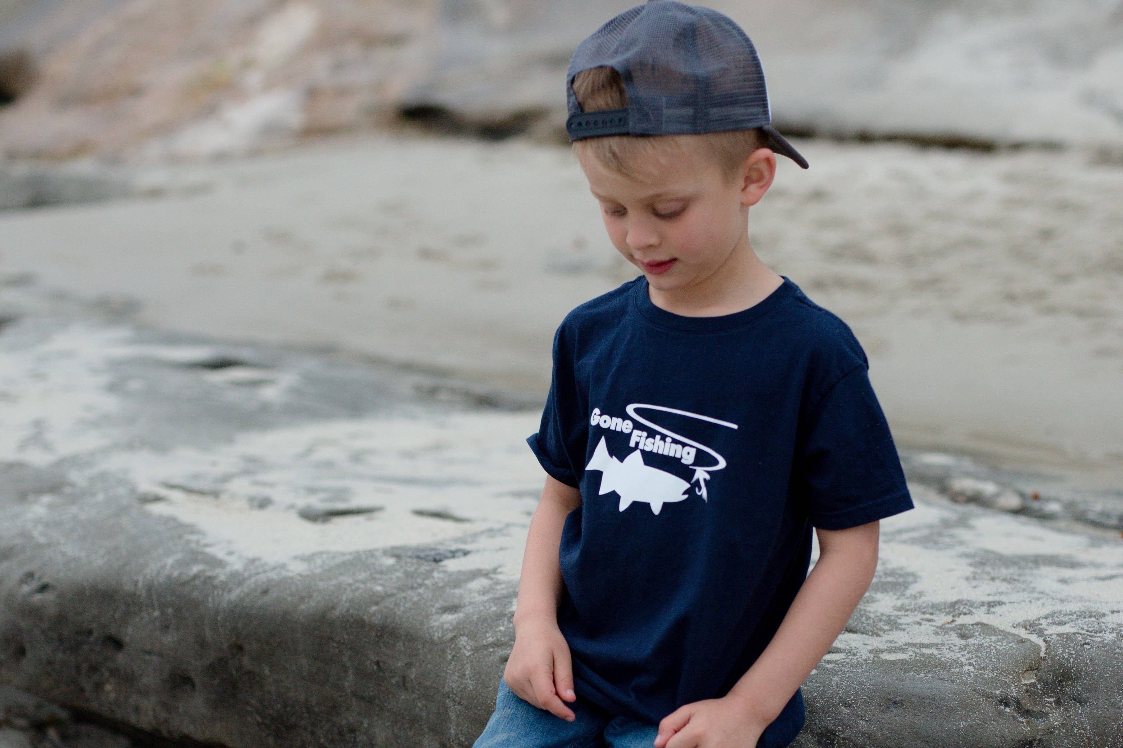 Outdoorable Apparel - Wholesale Screen Printed T-Shirt - Kids - Navy Gone Fishing Toddler Shirt1