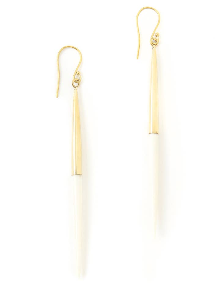 Kenyan Brass and Cow Bone Javelin Earrings for wholesale by Swahili | AFRICAN MODERN