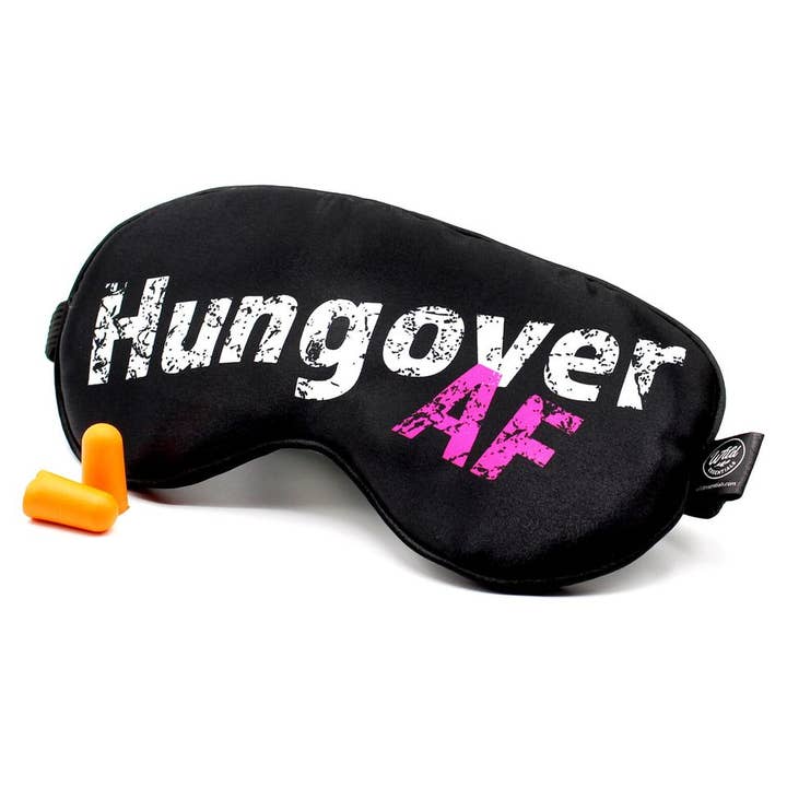 Allusion Satin Funny Sleep Mask w/ earplugs (Hungover AF) for wholesale by Wild Essentials