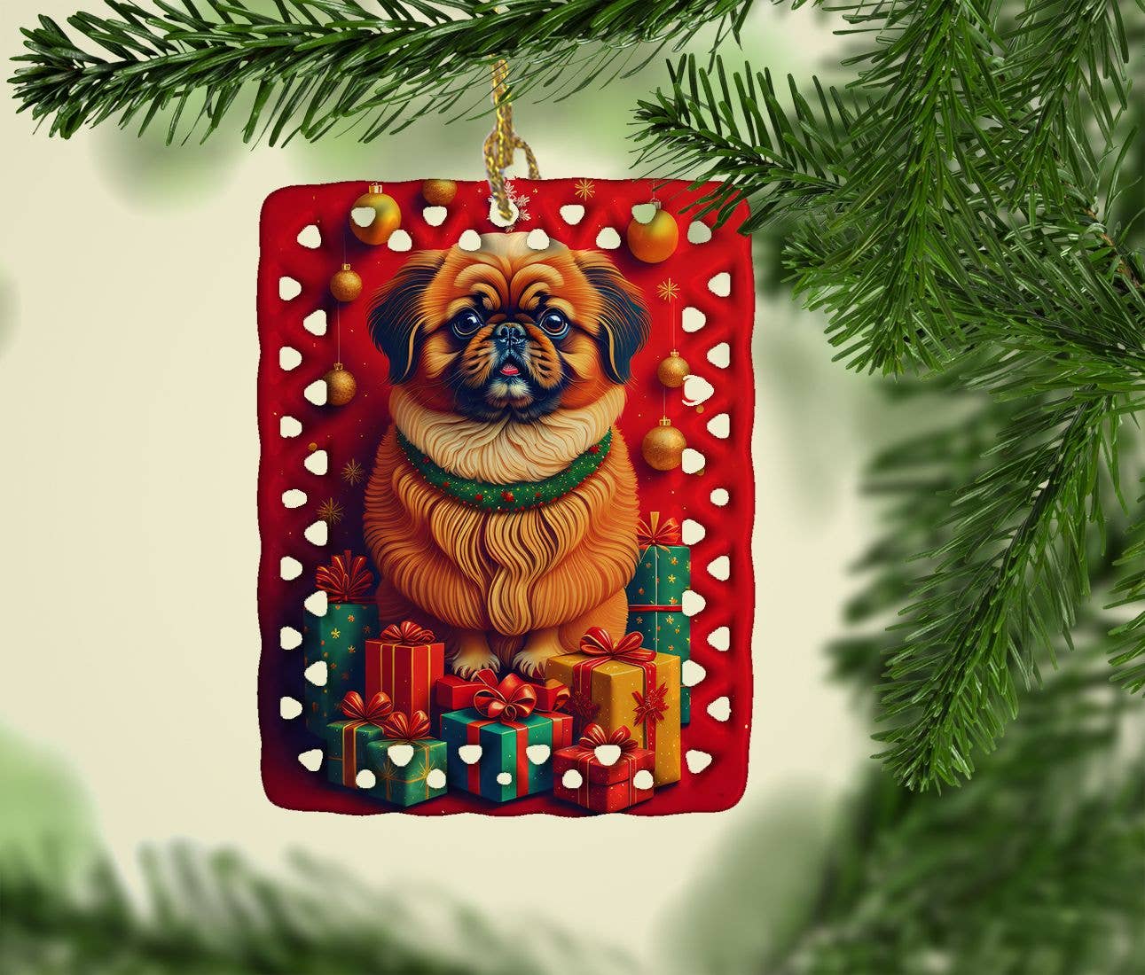 Naomi's Happy Place Shop - Wholesale Ornament - Pekingese Holiday Christmas Porcelain Ornament Christmas Tree Hanging Decorations for Home Christmas Holiday, Rectangle, Gift, Multicolor1