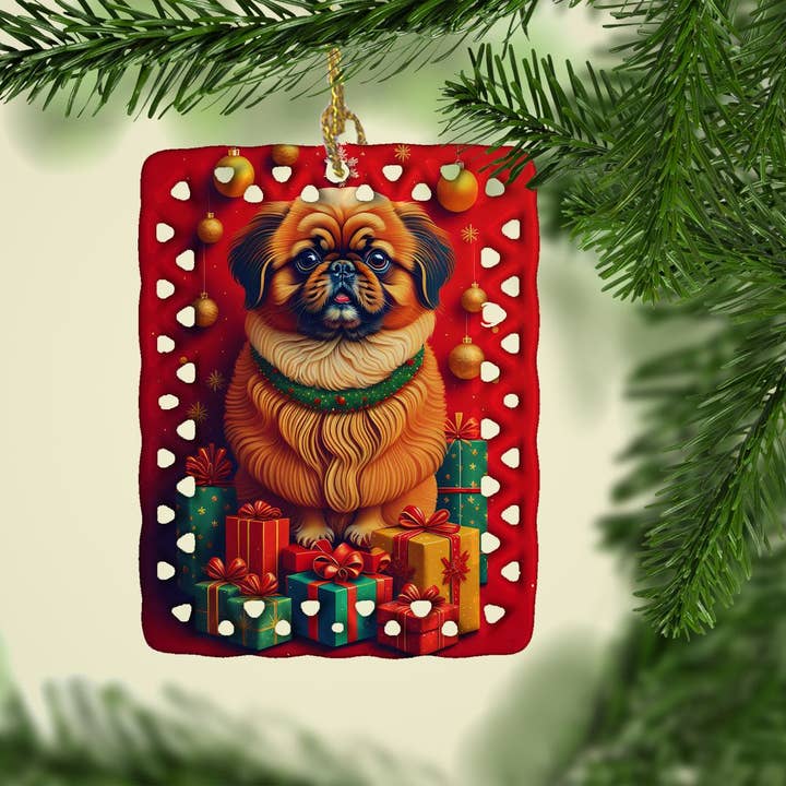 Naomi's Happy Place Shop - Wholesale Ornament - Pekingese Holiday Christmas Porcelain Ornament Christmas Tree Hanging Decorations for Home Christmas Holiday, Rectangle, Gift, Multicolor1