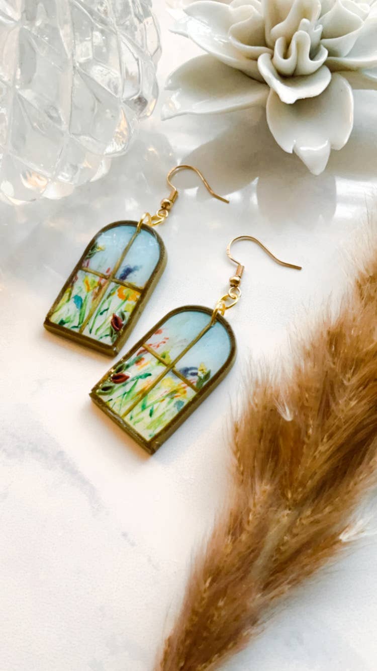 Everything Ky and I - Wholesale Dangle Earrings - Water Color Wildflower Window Dangle Earrings