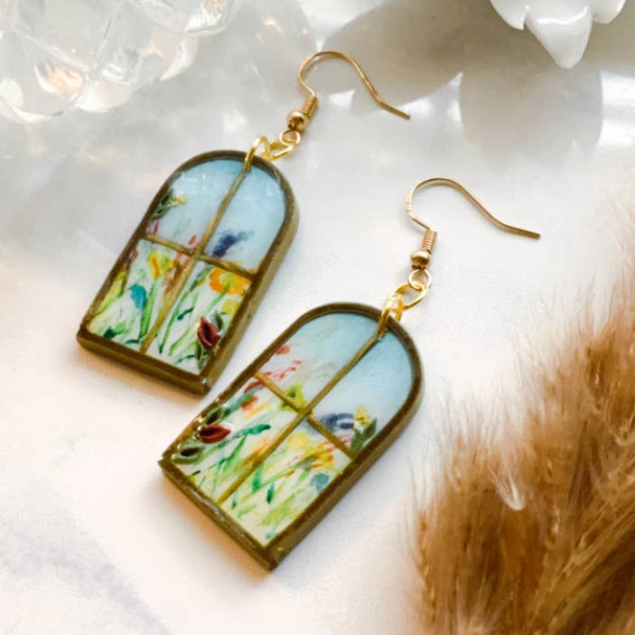 Everything Ky and I - Wholesale Dangle Earrings - Water Color Wildflower Window Dangle Earrings0