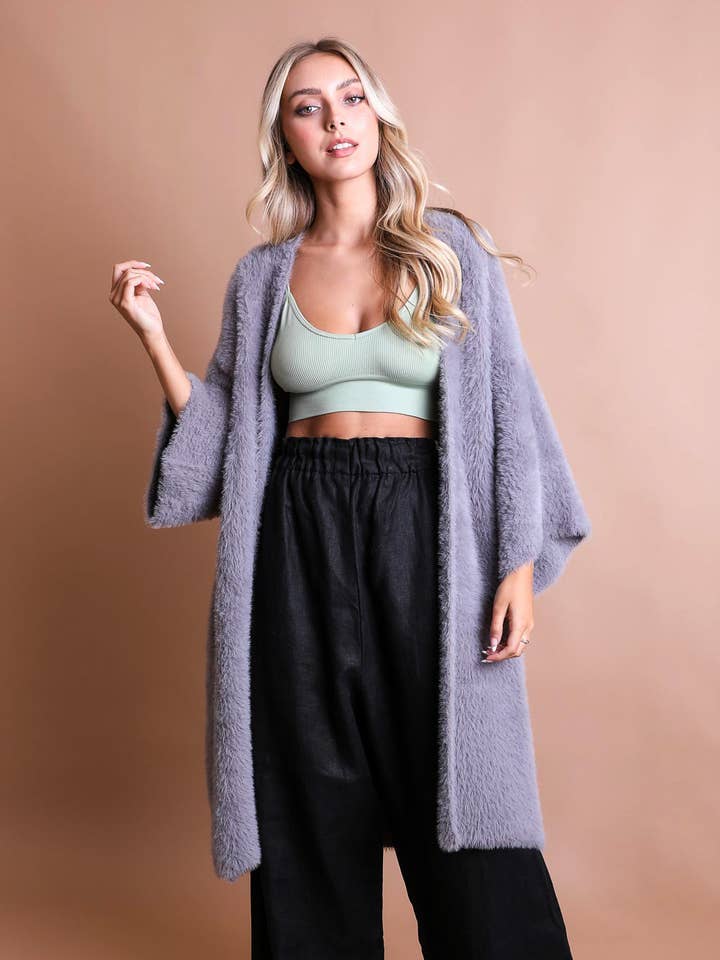 Leto Accessories - Wholesale Cardigan - Women's - Luxe Winter Faux Mohair Knit Cardigan - Winter 2024 🧡