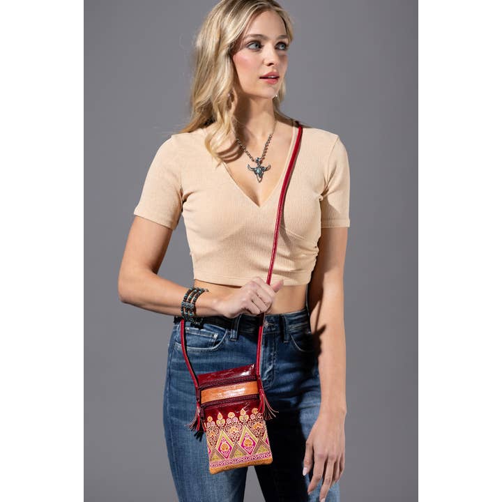 MAYA Hand-painted Genuine Leather Cellphone Bag for wholesale on Faire