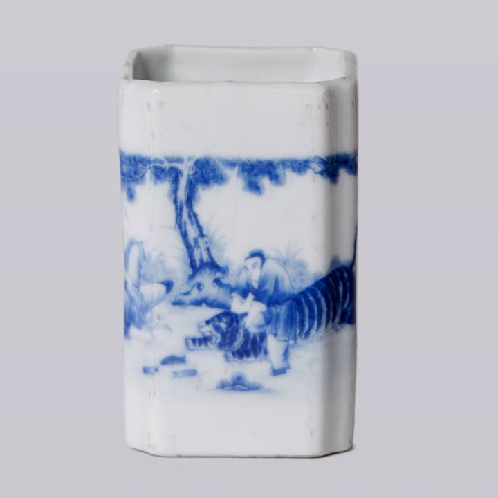 Cobalt Guild - Wholesale Vase - 1920s Blue and White Porcelain Tiger Square Vase0