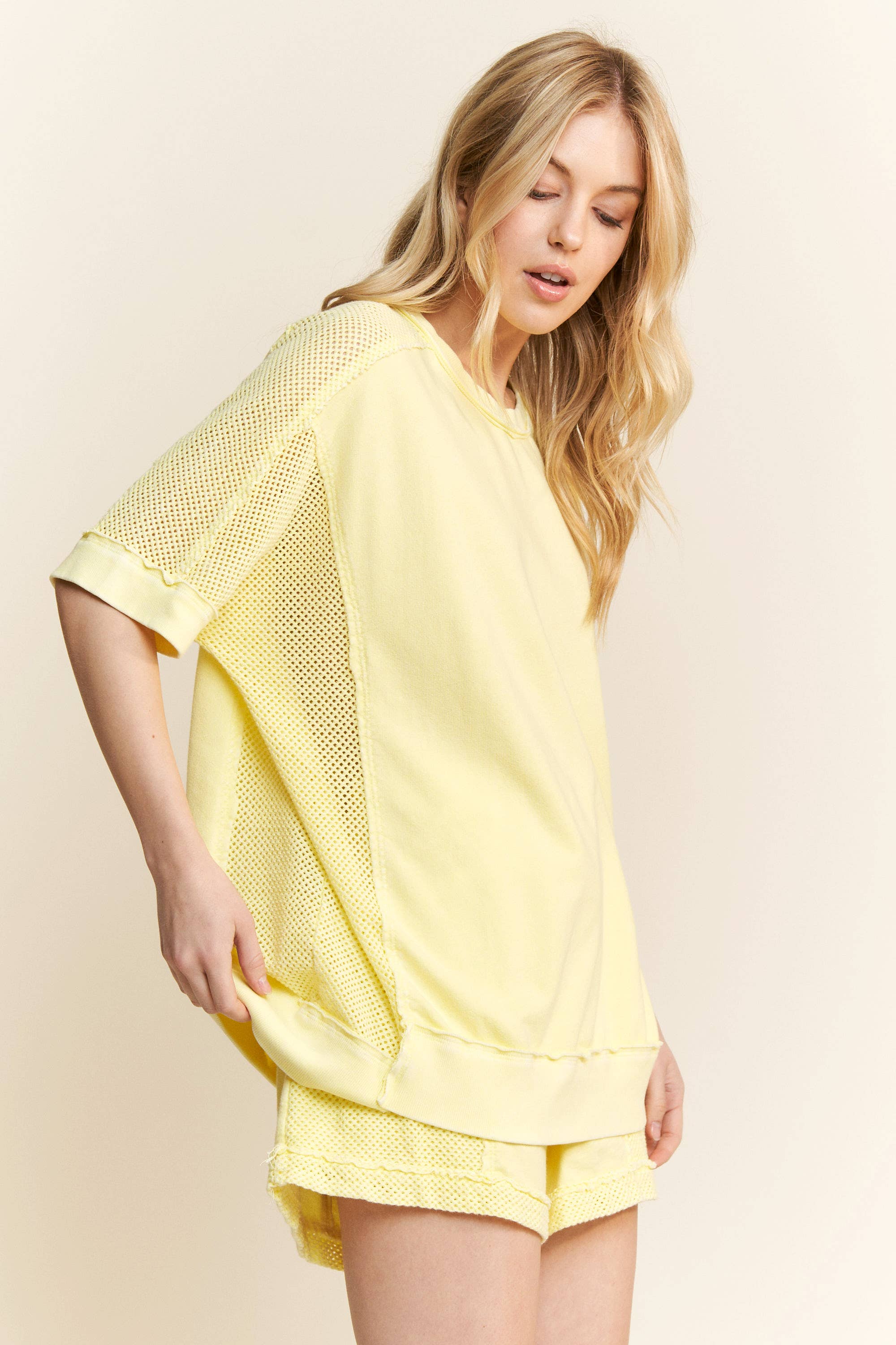 J.Her – wholesale T-shirt – women's – MineralWashed Open Mesh Tshirt HT633314