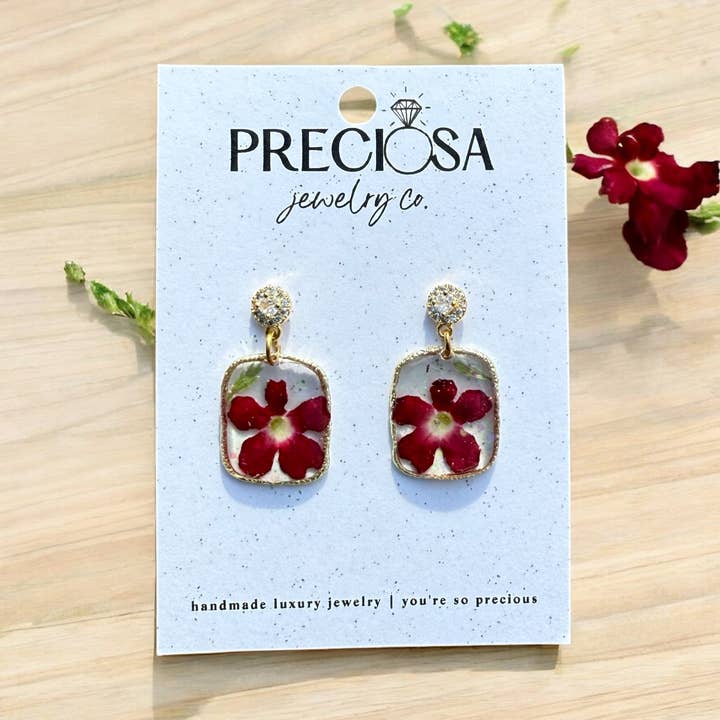 Rode Verbena Bloem oorbellen voor wholesale door Preciosa Jewelry Co.