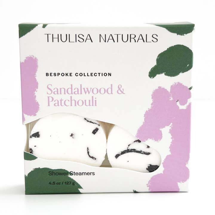Cuiseurs à vapeur pour douche | Bois de santal et patchouli | Coffret cadeau de 4 pour la vente par Thulisa Naturals | Bath + Body