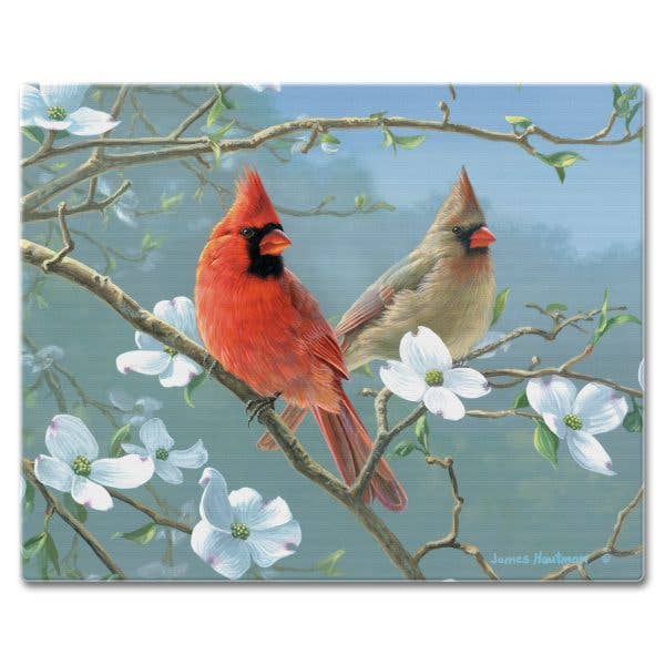 Beautiful Songbirds 15" x 12" Tempered Glass Cutting Board for wholesale by CounterArt/Highland Home/Thirstystone