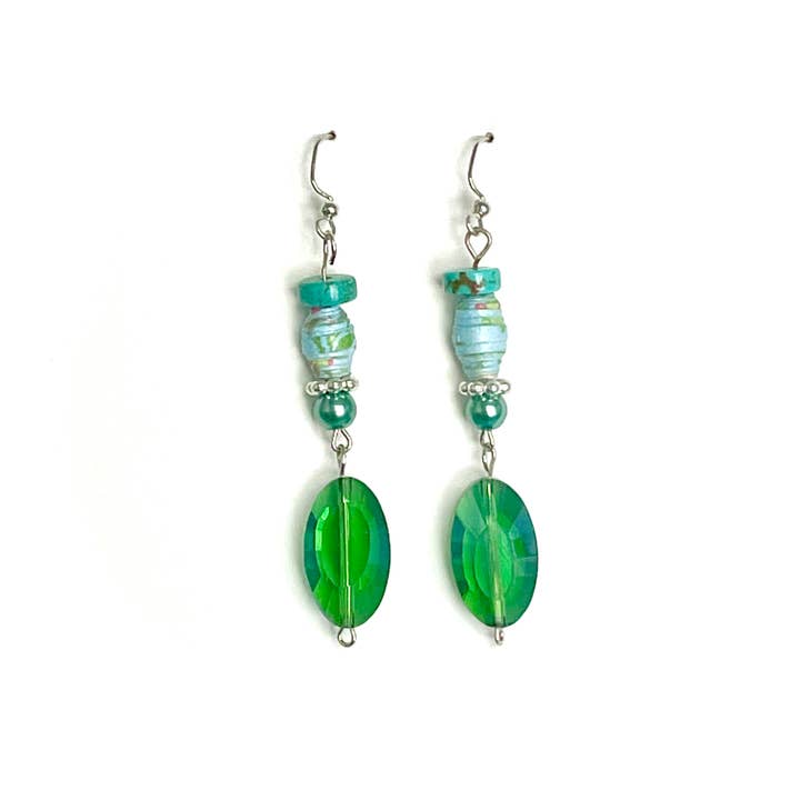 Green Cut Glass Drop Earrings for wholesale by Dotted Sky