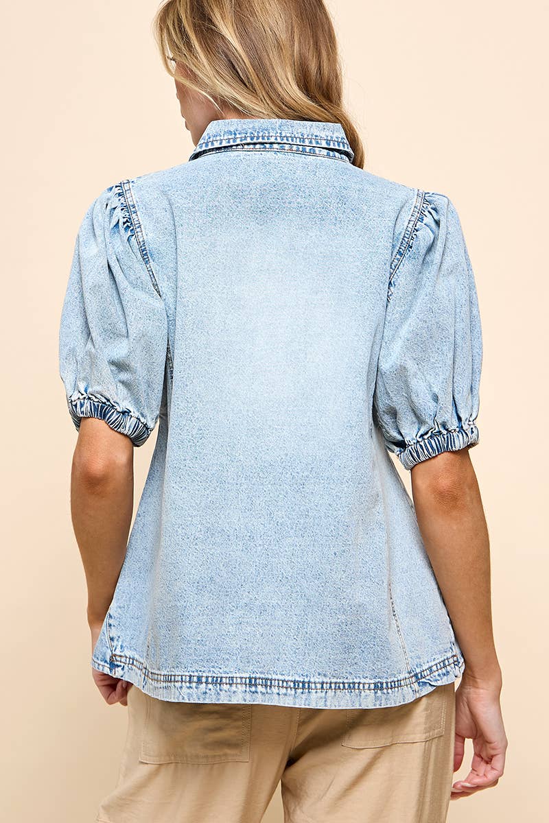 Light Blue Button Down Denim Top for wholesale on Faire12