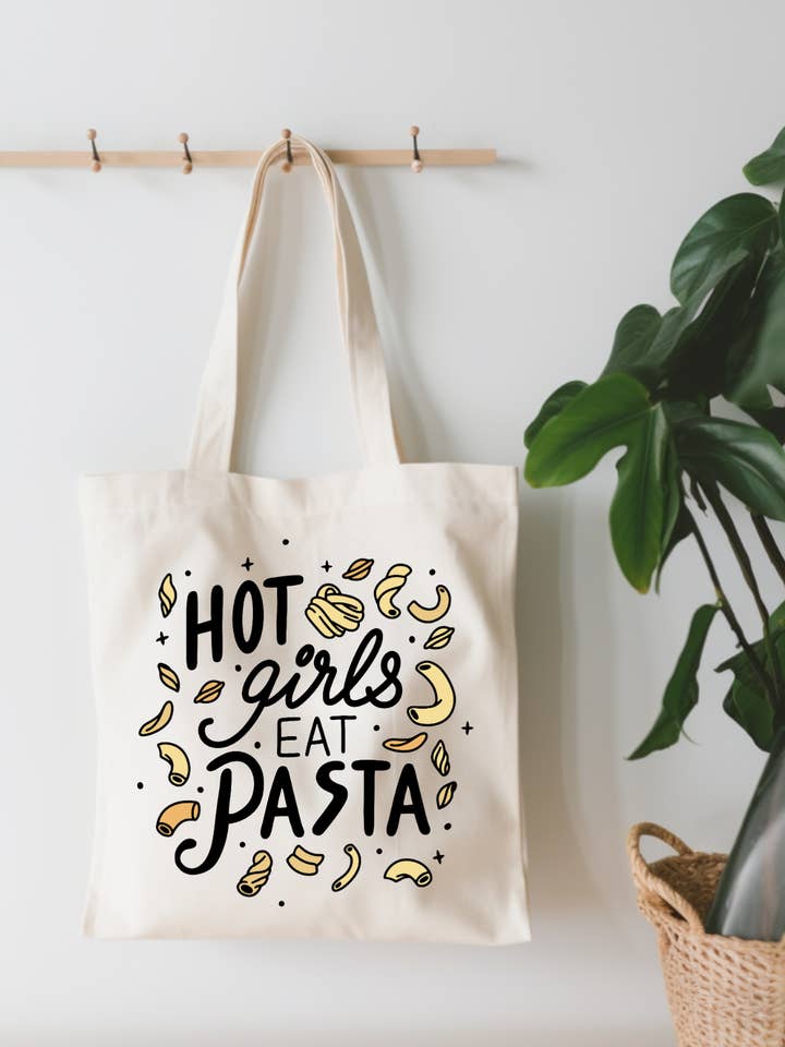 Hot Girls Eat Pasta Small Canvas Tote Bag for wholesale by EnchantingSunshine